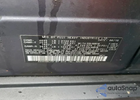 2015 Subaru Outback 2.5I Limited from USA, damaged, VIN 4S4BSANCXF3357202